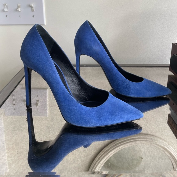 Saint Laurent Anja D'orsay Pointy Toe Pump BLUE SUEDE - Picture 2 of 14